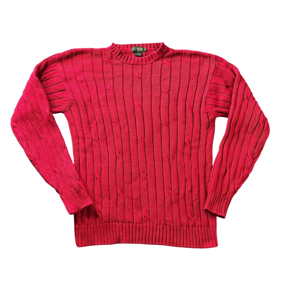 VTG J. Crew Oarsman Men's Small Red Cable Knit Cotton Crewneck Sweater Ribbed